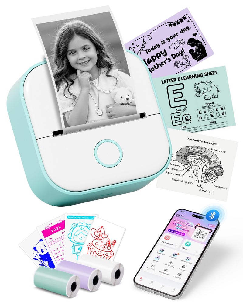 Memoking Mini Sticker Printer T02 Thermal Printer Portable Label Maker Bluetooth Photo Printer Print Pods Inkless Sticker Maker for Kids Sticker Box Smart AI APP for Gifts Study Note JournalDIY - Image 2