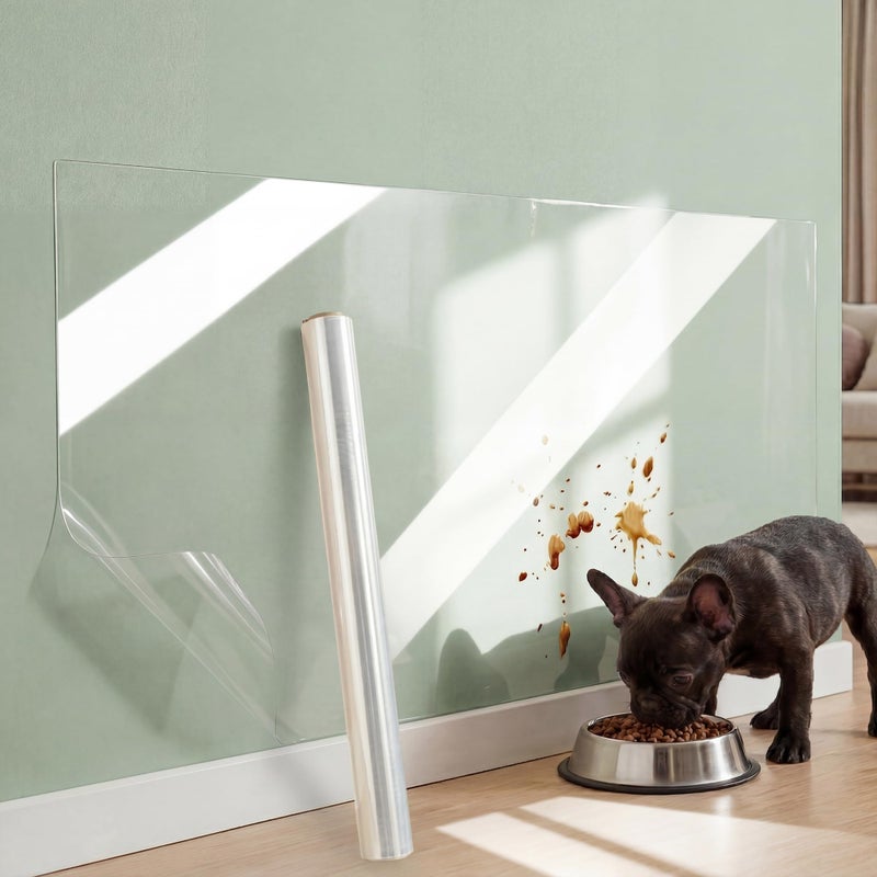 Yootiko Clear Static Cling Wall Protector Film 177in x 328ft Waterproof OilResistant Kitchen Backsplash Protector Plastic Cover for Painted Walls Cabinets Doors Furniture Cat Dog Scratch Guard - Image 2