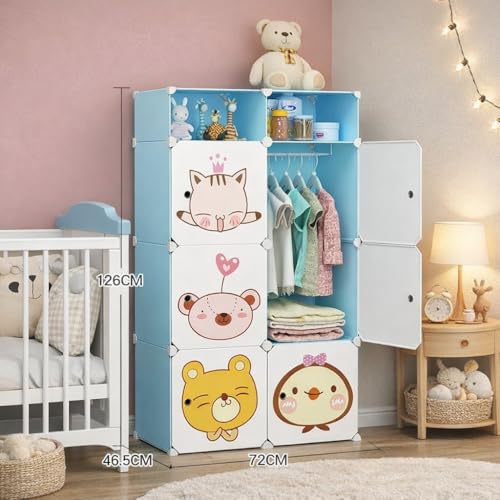 HEMOVIA Collapsible Wardrobe for Clothes - DIY 6 Door Plastic Almirah for Clothes with Doors | Side Hanger,Folding Waterproof Memory Standing Wardrobe for Storage for Home Clothes (Blue, 6+2-Door) - Image 2