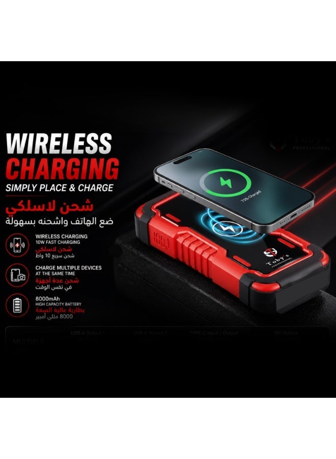 Toby's TBS X8 Powerful Jump Starter For Cars 8000mAh And 29.6WH Wireless Power Bank For Electronic Devices - Image 4