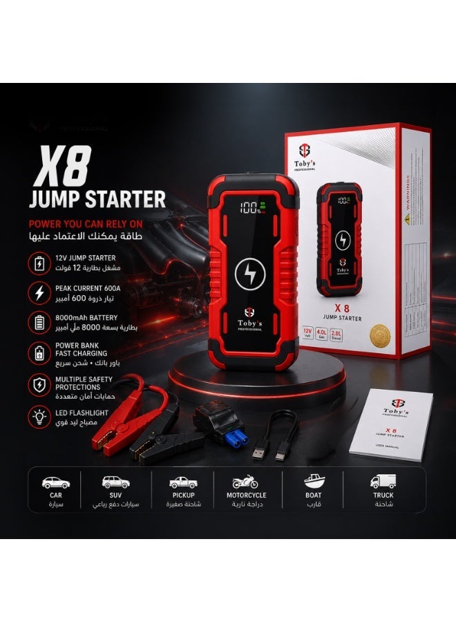 Toby's TBS X8 Powerful Jump Starter For Cars 8000mAh And 29.6WH Wireless Power Bank For Electronic Devices - Image 2