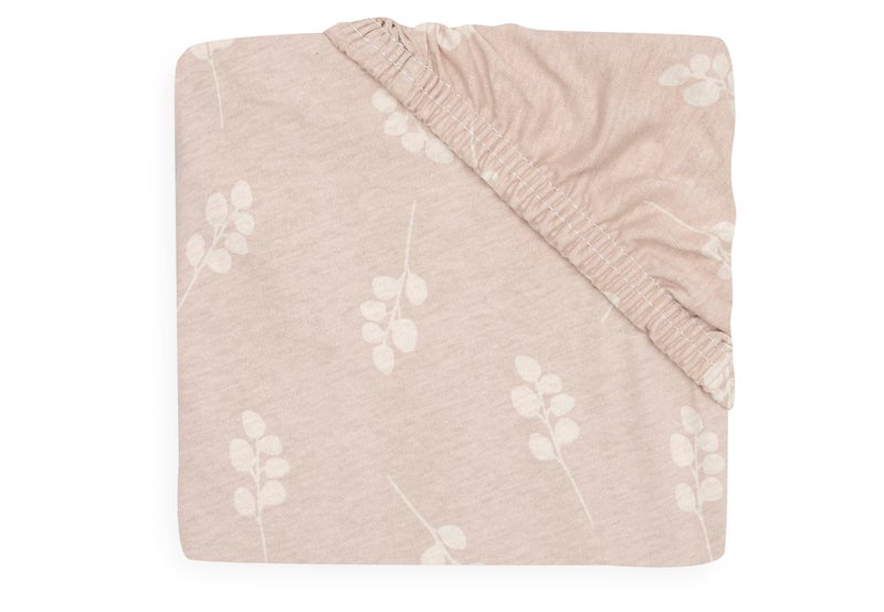 Jollein Jersey Fitted Sheet  Twig Wild Rose  70 x 140 cm  100 Cotton  Fitted Sheet  Beige with Dusky Pink Branches