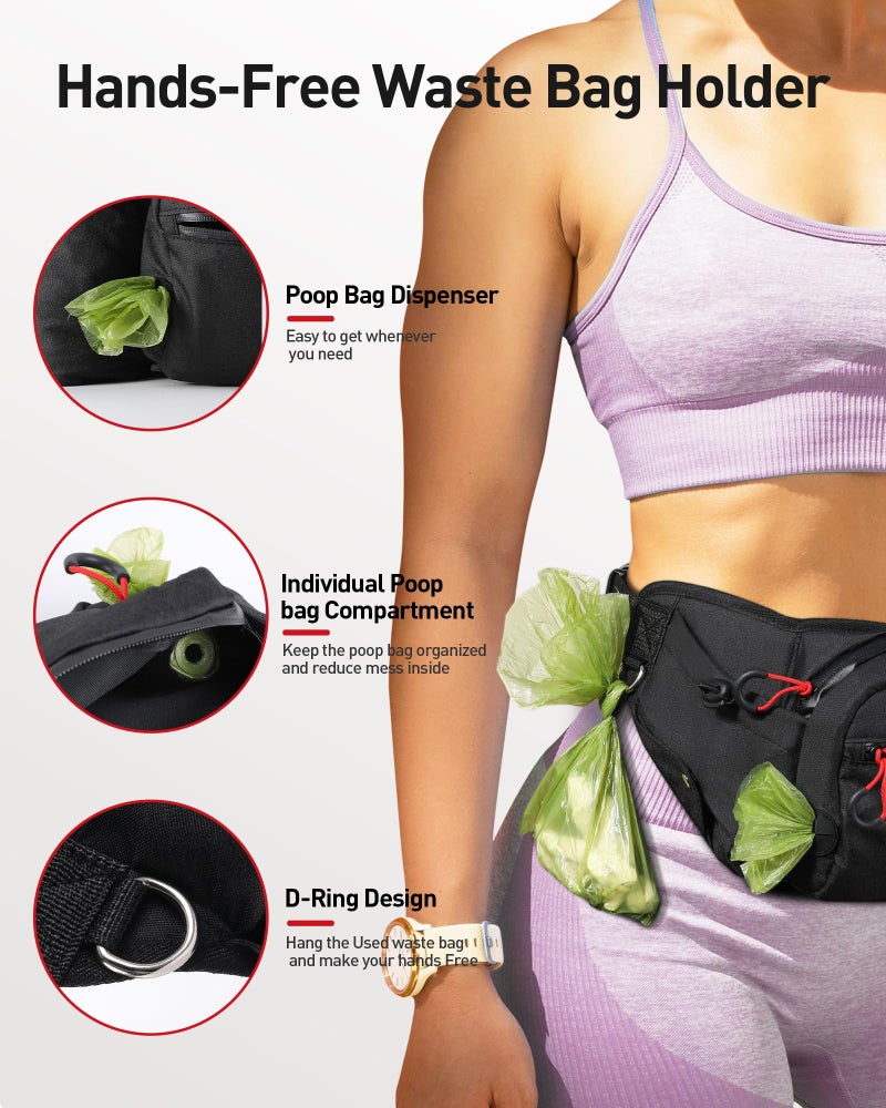 AGPTEK Dog Walking Fanny Pack, Large Capacity Dog Training Treat Pouch, Waist Bag with Removable Snack Pouch, Water Holder, Poop Bag Dispenser, Waterproof Zipper, Adjustable Strap, Black - Image 5