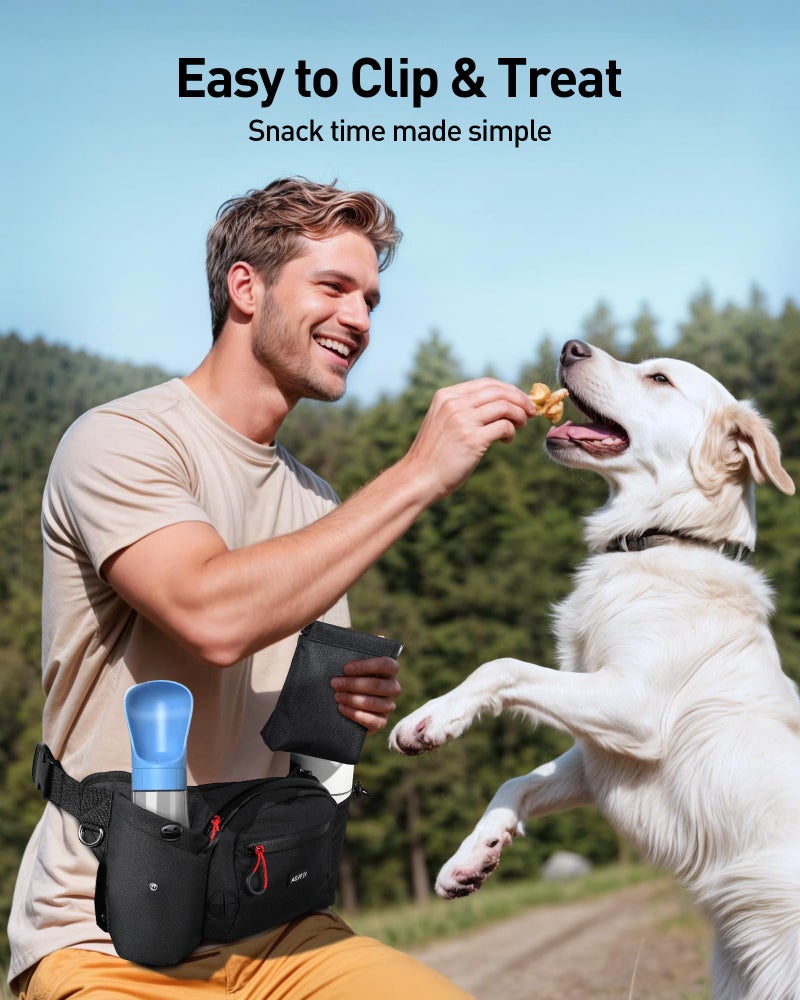 AGPTEK Dog Walking Fanny Pack, Large Capacity Dog Training Treat Pouch, Waist Bag with Removable Snack Pouch, Water Holder, Poop Bag Dispenser, Waterproof Zipper, Adjustable Strap, Black - Image 2