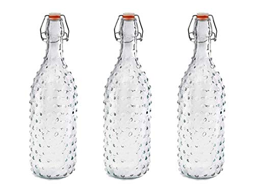 HOMIES INTERNATIONAL HOMIES INTERNATIONAL Hobnail Glass Beverage CarafeDecanter Bottle with Swing top Cap 1 L Each Clear Set of 3 Pieces - Image 1