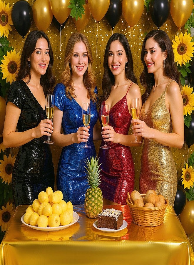 مجموعة أوبامدوم من 12 قطعة من أغطية طاولات الحفلات المستطيلة المصنوعة من رقائق معدنية، مقاس 54 × 108 بوصة، مصنوعة من البلاستيك اللامع المقاوم للماء، غطاء طاولة للحفلات والمناسبات الخاصة بالزفاف والذكرى السنوية والخطوبة (ذهبي). - Image 4
