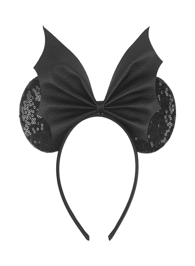 AIDVPOD Halloween Mouse Ears Headband Sequins Bat Bow Hair Bands Black Bat Wing Hair Accessories for Women Halloween Party Supplies - Image 1