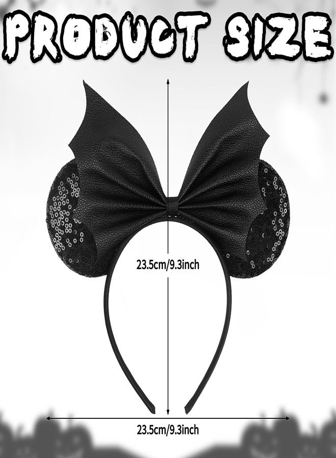 AIDVPOD Halloween Mouse Ears Headband Sequins Bat Bow Hair Bands Black Bat Wing Hair Accessories for Women Halloween Party Supplies - Image 4