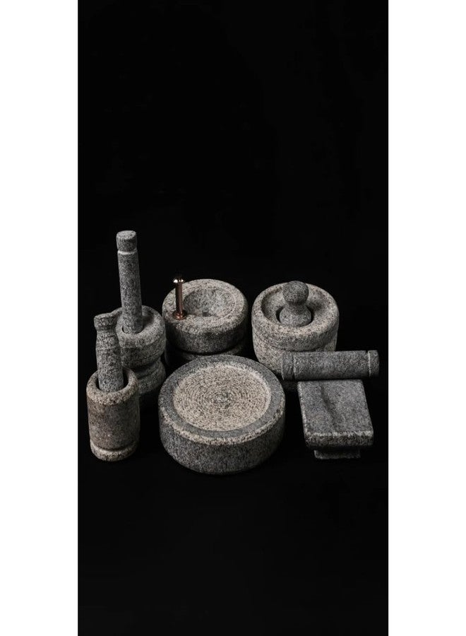 80's Cookware 80s COOKWARE Stone Miniature Kitchen Set - Medium Size, Set of 6 | Free Manjal Stone | Toy Playset for Kids | Ideal for Pooja, Grahapravesam, Grinding & Traditional Home Decor - Image 2