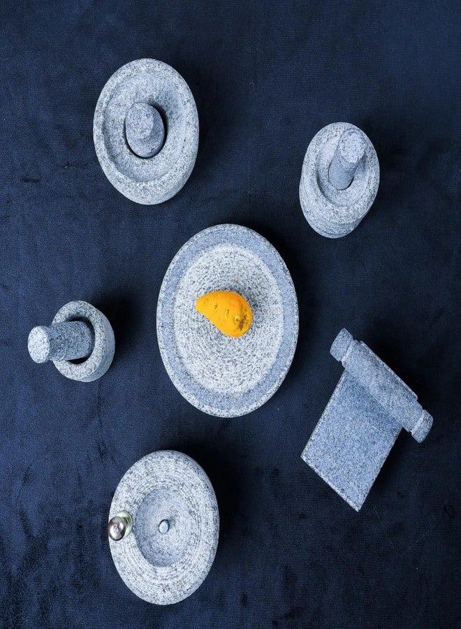 80's Cookware 80s COOKWARE Stone Miniature Kitchen Set - Medium Size, Set of 6 | Free Manjal Stone | Toy Playset for Kids | Ideal for Pooja, Grahapravesam, Grinding & Traditional Home Decor - Image 4