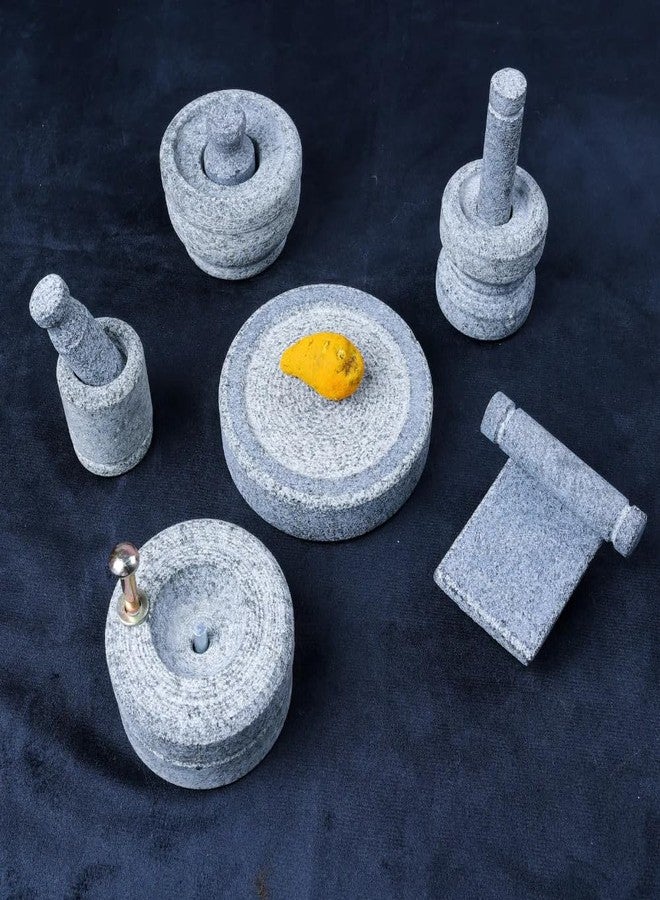80's Cookware 80s COOKWARE Stone Miniature Kitchen Set - Medium Size, Set of 6 | Free Manjal Stone | Toy Playset for Kids | Ideal for Pooja, Grahapravesam, Grinding & Traditional Home Decor - Image 3