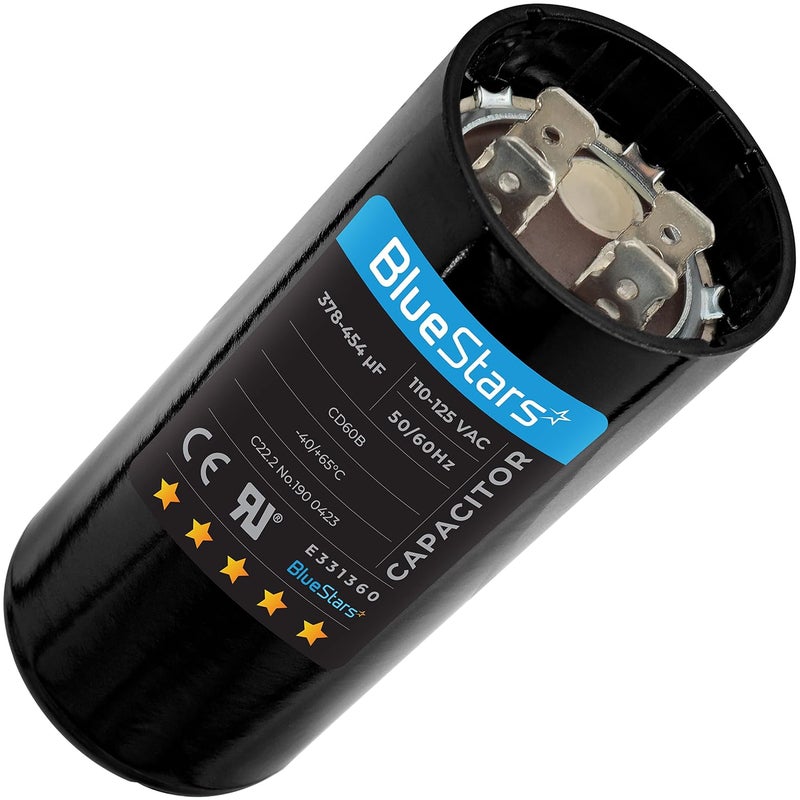 BlueStars 378-454 uf/MFD 110-125 VAC Volt Round Motor Start Capacitor Replacement - Perfect Fit for Single Phase Electric Motor and Gear Motor Applications - Image 1