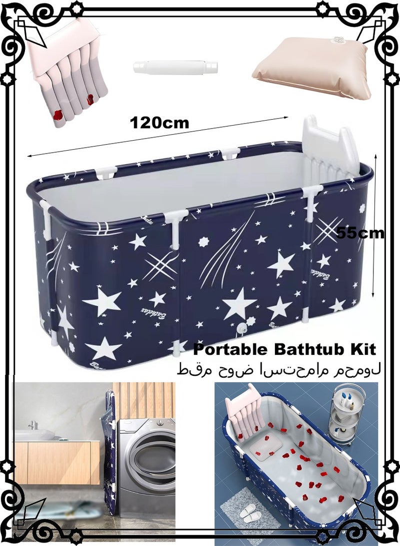 Portable Bathtub Kit, Foldable Soaking Bathtub for Adults, Freestanding Bathtubs, Hot Bath Tub, Ice Bath, Family Bathroom SPA Tub (Blue) - Image 1