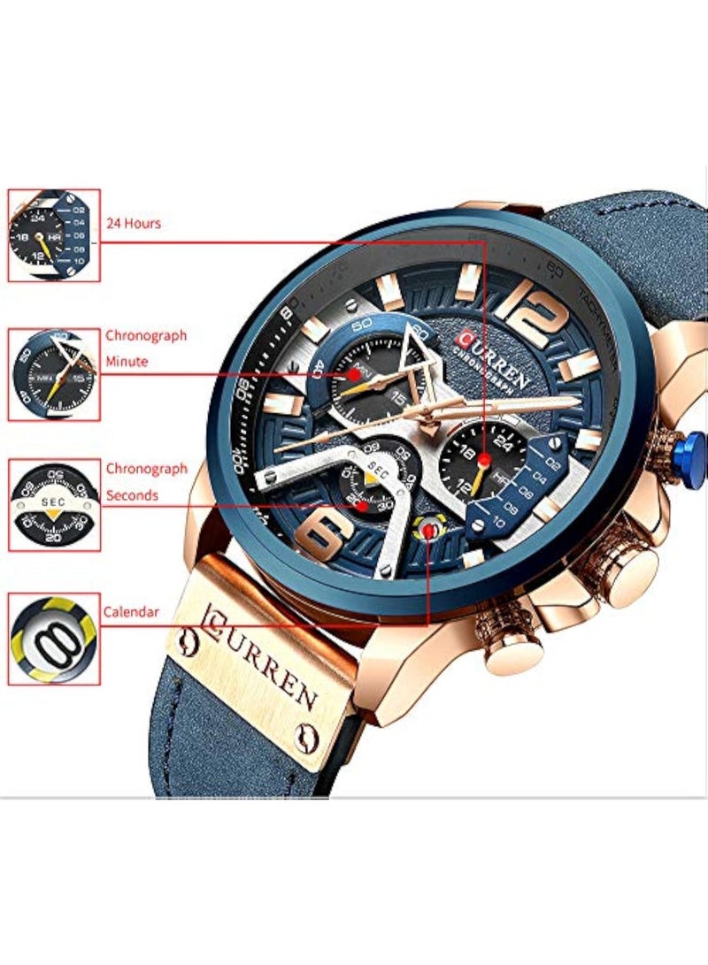 CURREN Trendy Fashion Men's Watch Multi functional Sports Waterproof Quartz Watch 48 mm - Blue - Image 3