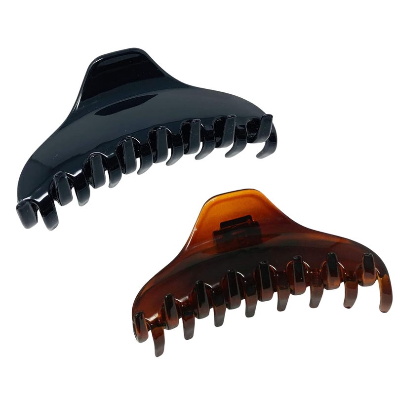 Parcelona Parcelona French Skinny Boss Celluloid Acetate Claw with Tight Spring Jaw Hair Claw Clips for Fine Hair Made in France Shell and Black 3 12