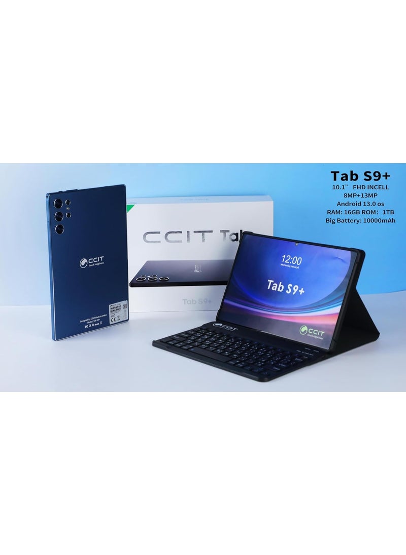 سي سي اي تي جهاز CCIT Tab S9+ اللوحي بشاشة 10.1 بوصة FHD، بنظام Android 14، ذاكرة RAM سعة 16GB، وسعة تخزين 1TB، بطارية 10000mAh، مع لوحة مفاتيح وماوس (أسود) - Image 1