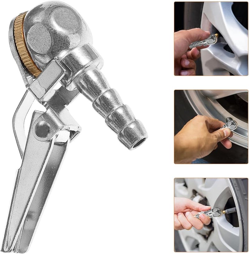 مشبك هواء فضي بقفل مع مشبك توصيل سريع لنفخ إطارات السيارات والشاحنات - Image 3