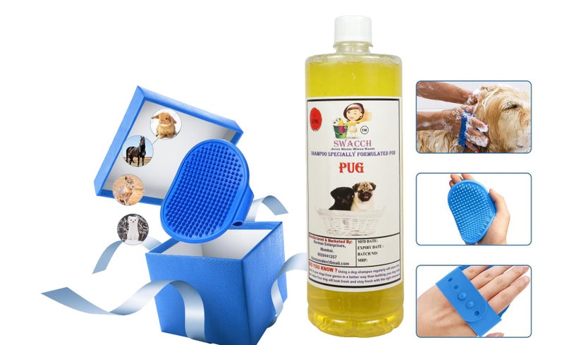swacch Shampoo | Puppy Safe Shampoo | PH Balanced | Pug Dog Shampoo 1 Litre Lemon + | Rubber Bath Brush with Adjustable Straps | Pet Massage | Soothing Bristles Hand Brush I Combo Pack - Image 2