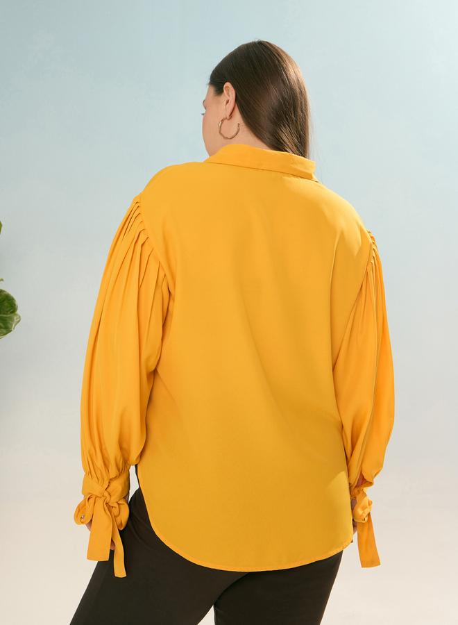 Sassafras Plus Size Mustard Balloon Sleeve Shirt - Image 5