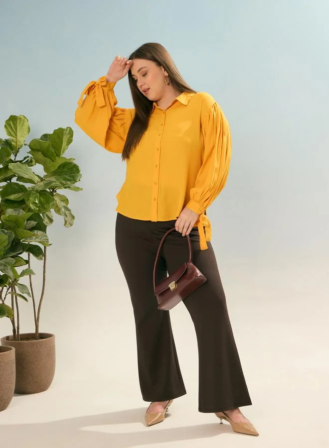 SASSAFRAS Sassafras Plus Size Mustard Balloon Sleeve Shirt