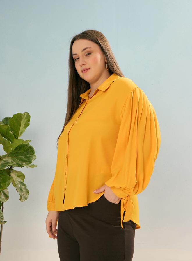 Sassafras Plus Size Mustard Balloon Sleeve Shirt - Image 3