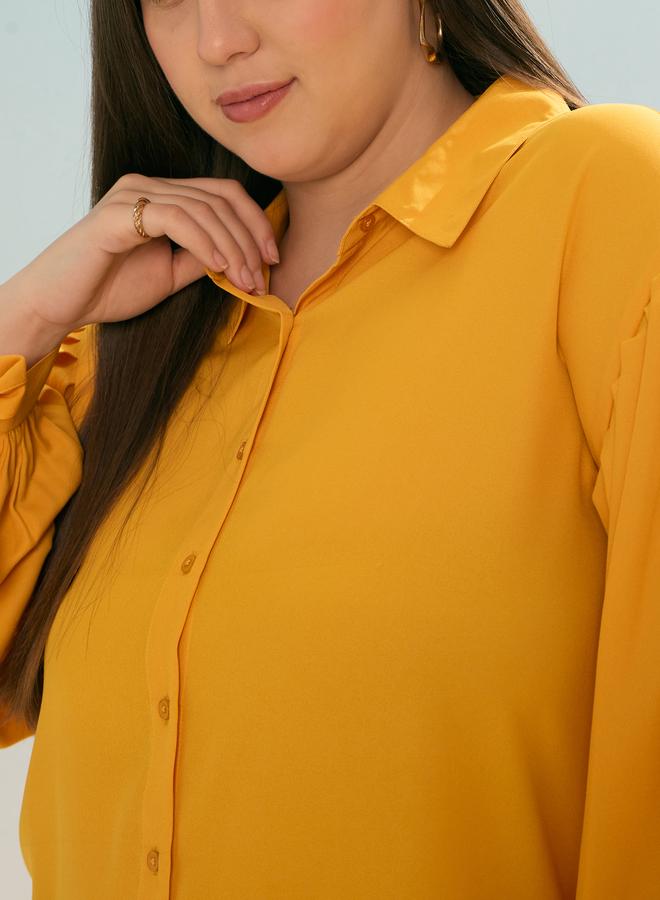 Sassafras Plus Size Mustard Balloon Sleeve Shirt - Image 4