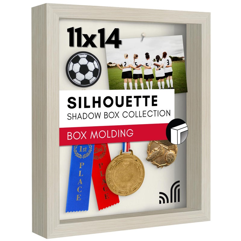 Americanflat Americanflat 11x14 Shadow Box Frame with ShatterResistant Glass  Silhouette Collection  Large Shadow Box Display Case for Tabletop and Wall Display  Light Wood with Soft Felt Back 