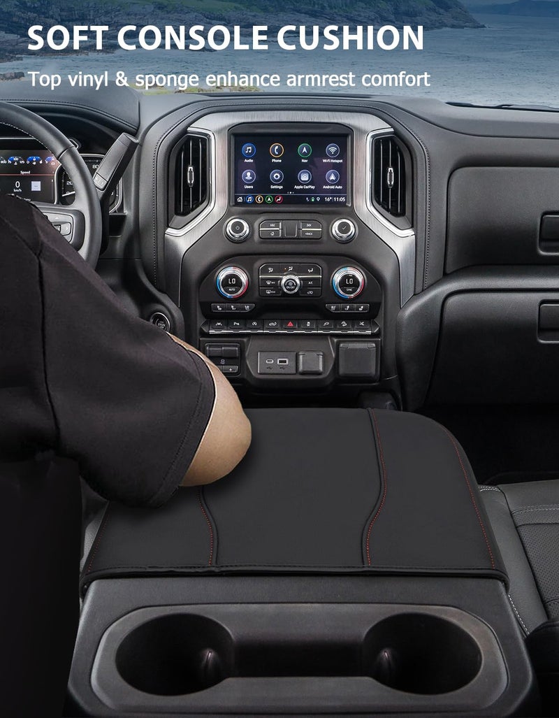 Eaglecover Center Console Cover for Chevy Silverado 1500 Accessories & GMC Sierra 2019-2025, Yukon & Tahoe & Suburban 2021-2025, Floor Console Bucket Seat Only, Vinyl Armrest Middle Console Cover, Scratchproof - Image 3