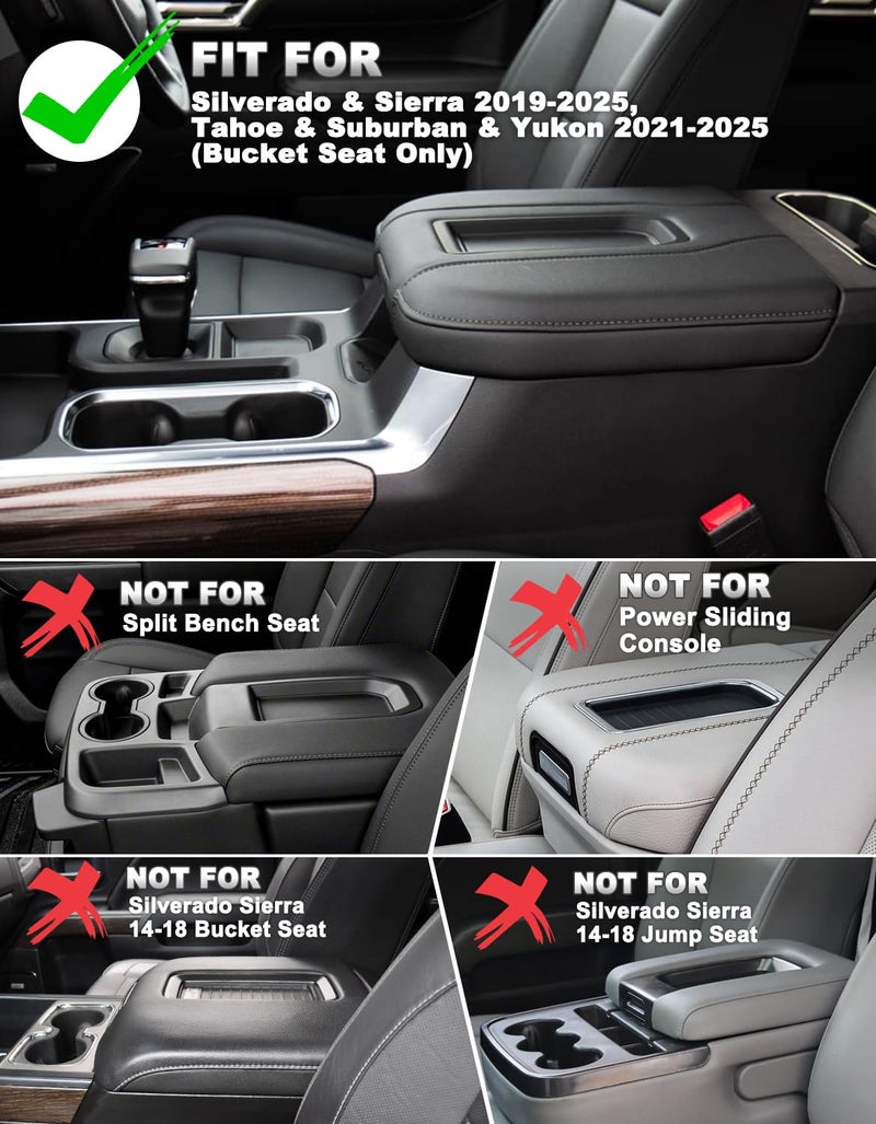Eaglecover Center Console Cover for Chevy Silverado 1500 Accessories & GMC Sierra 2019-2025, Yukon & Tahoe & Suburban 2021-2025, Floor Console Bucket Seat Only, Vinyl Armrest Middle Console Cover, Scratchproof - Image 2
