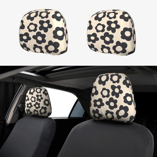 YANGDADA Vintage Groovy Flowers Cute Car Head Rest Covers 2 Piece Elastic Car Seat Headrest Protector Universal Fit Most Vehicles Auto Interior Accessories for Women Men - Image 1