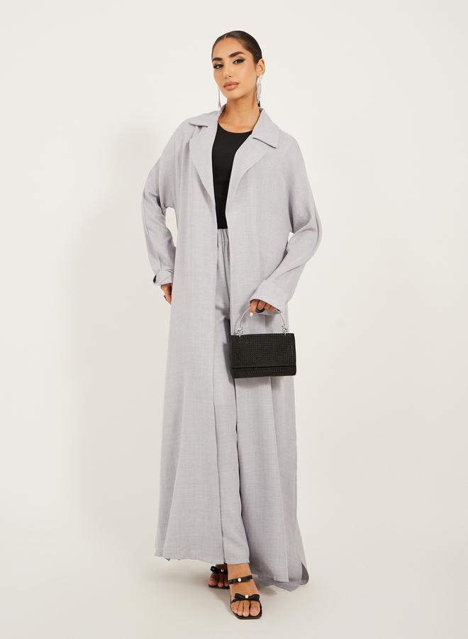 Styli collar style regular fit abaya with wide leg pants modest set - Image 1