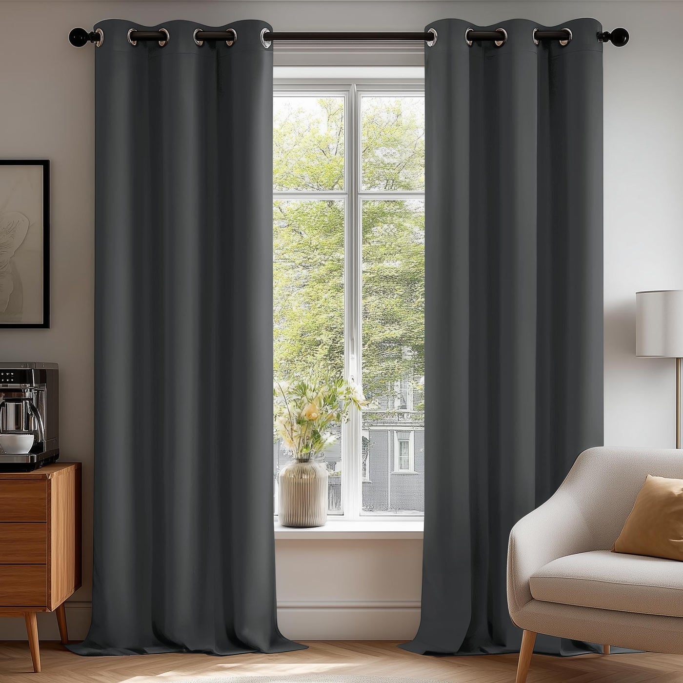 Deconovo Blackout Curtains for Bedroom – Set of 2 42W x 84L Inch Thermal Insulated & Noise Reducing Panels–Home Window Room Darkening Sustainable Grommet Drapes for Living Room and Nursery, Dark Grey