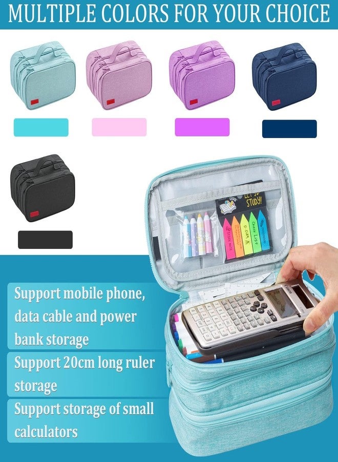 SYCYKA Large Capacity Pencil Case Pouch with 3 Compartments Portable Canvas Stationery Organizer with Double Zippers Simple Sturdy for College School Office Girl Boy Men Women Adult - Dark Blue - Image 4