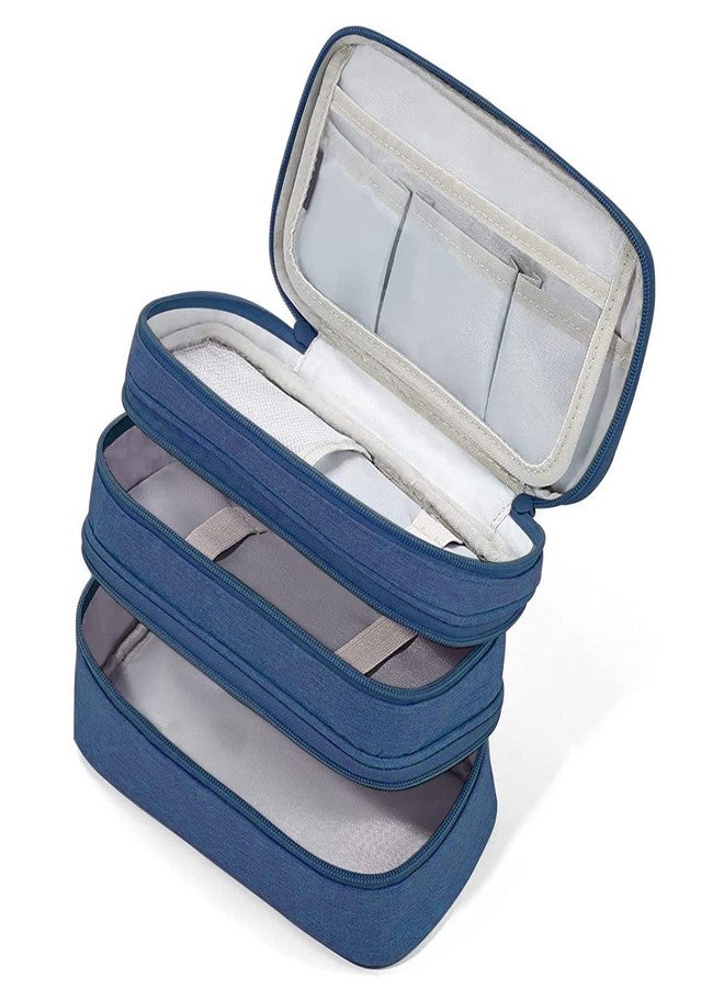SYCYKA Large Capacity Pencil Case Pouch with 3 Compartments Portable Canvas Stationery Organizer with Double Zippers Simple Sturdy for College School Office Girl Boy Men Women Adult - Dark Blue - Image 1
