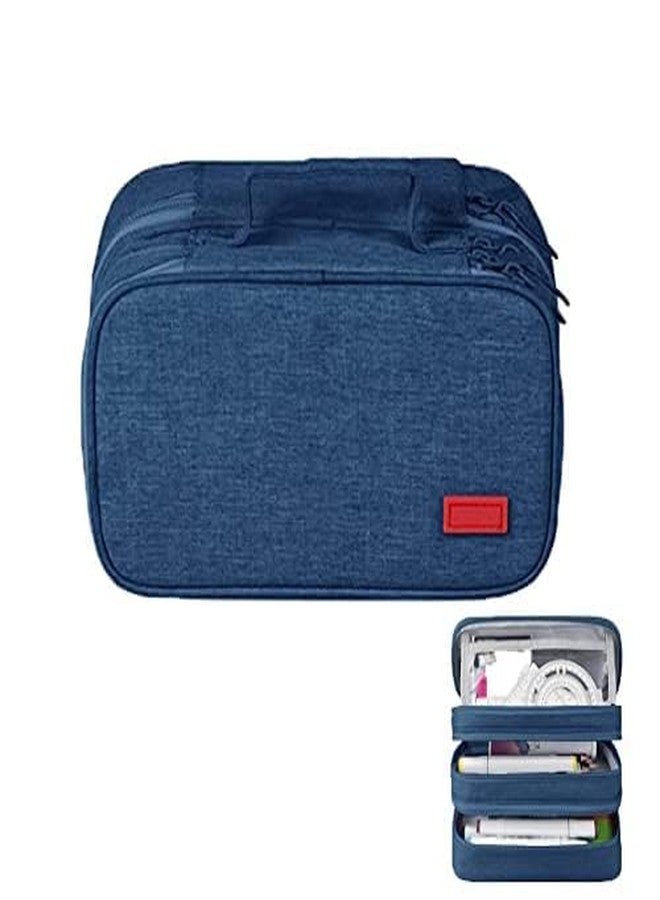 SYCYKA Large Capacity Pencil Case Pouch with 3 Compartments Portable Canvas Stationery Organizer with Double Zippers Simple Sturdy for College School Office Girl Boy Men Women Adult - Dark Blue - Image 2