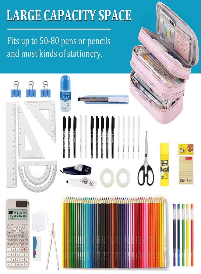 SYCYKA Large Capacity Pencil Case Pouch with 3 Compartments Portable Canvas Stationery Organizer with Double Zippers Simple Sturdy for College School Office Girl Boy Men Women Adult - Dark Blue - Image 5