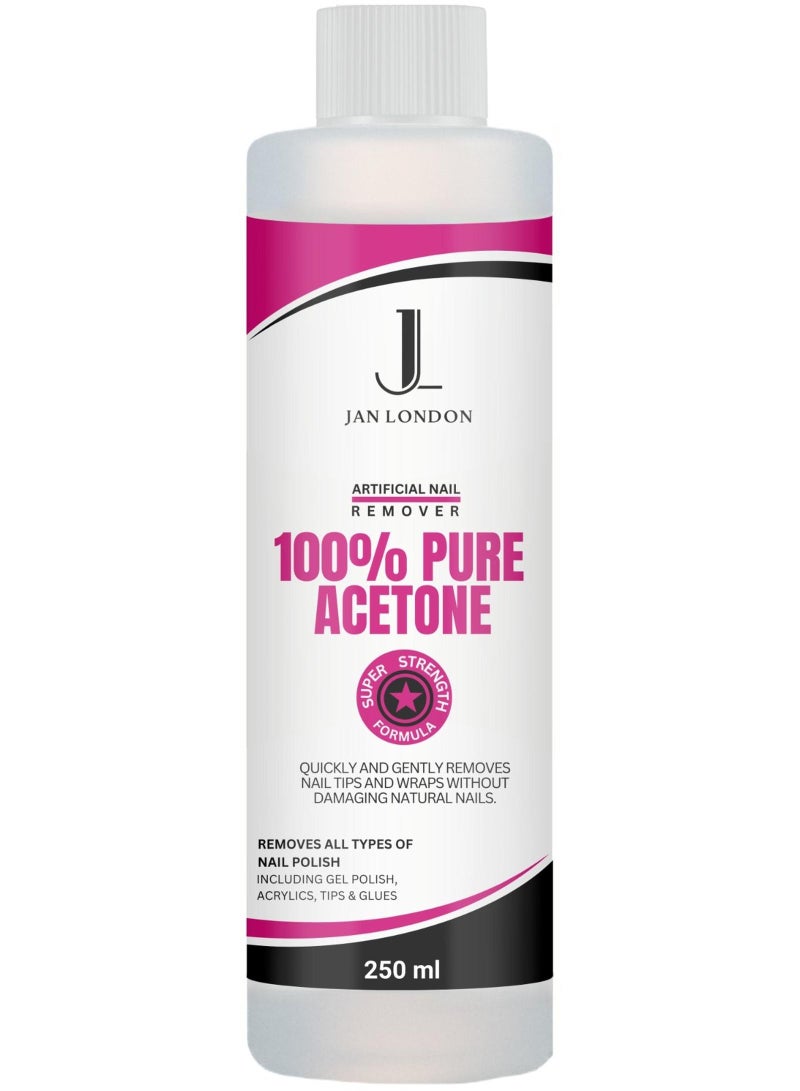 JAN LONDON 100% Pure Acetone Nail Polish Remover for UV/LED Gel, Acrylic Nails, and Nail Varnish Soak Off – Professional Strength, Fast-Acting Formula, 250ml - Image 1