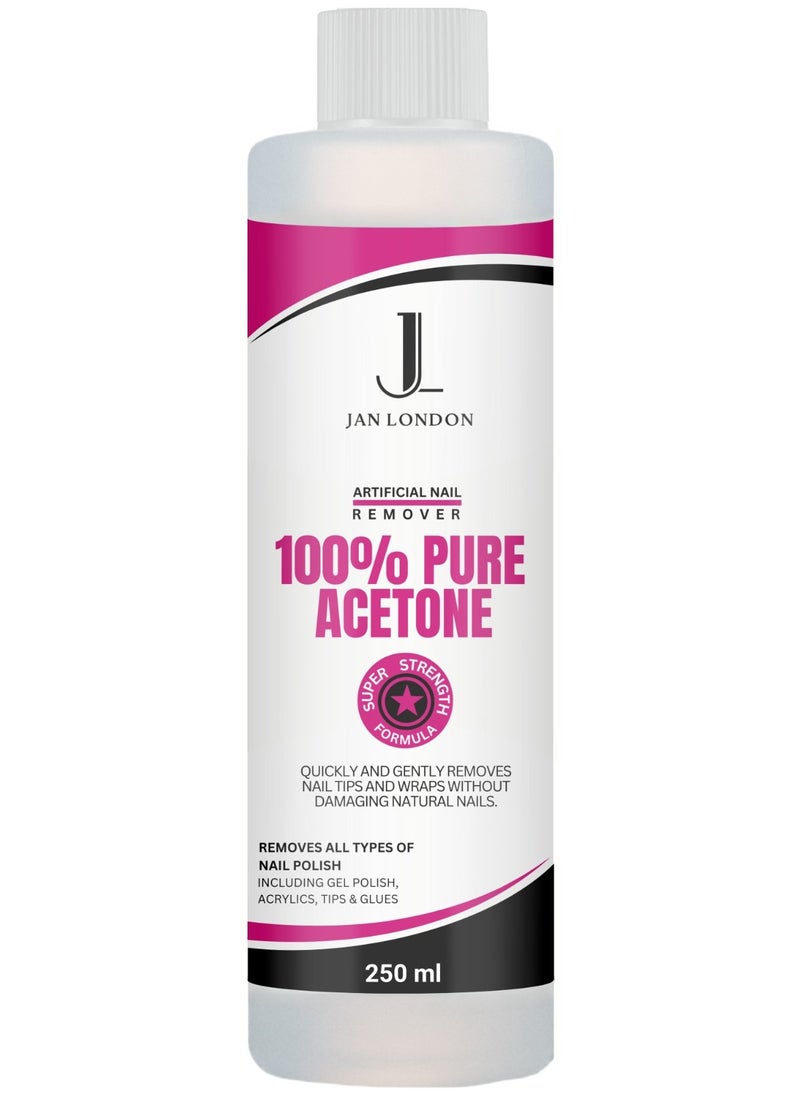JAN LONDON 100% Pure Acetone Nail Polish Remover for UV/LED Gel, Acrylic Nails, and Nail Varnish Soak Off – Professional Strength, Fast-Acting Formula, 250ml  - Image 1