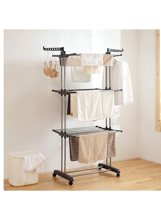 Taimi Pack Of 2 Foldable 3-Tier Clothes Drying Rack for Laundry Silver/Gray - Image 4