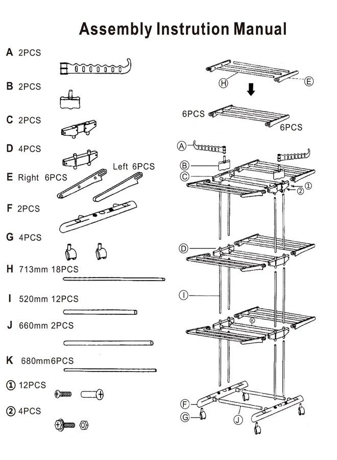 Taimi Pack Of 2 Foldable 3-Tier Clothes Drying Rack for Laundry Silver/Gray - Image 3