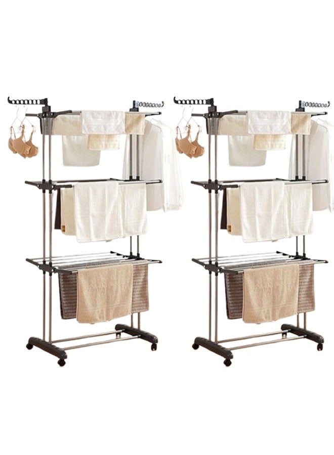 Taimi Pack Of 2 Foldable 3-Tier Clothes Drying Rack for Laundry Silver/Gray - Image 1