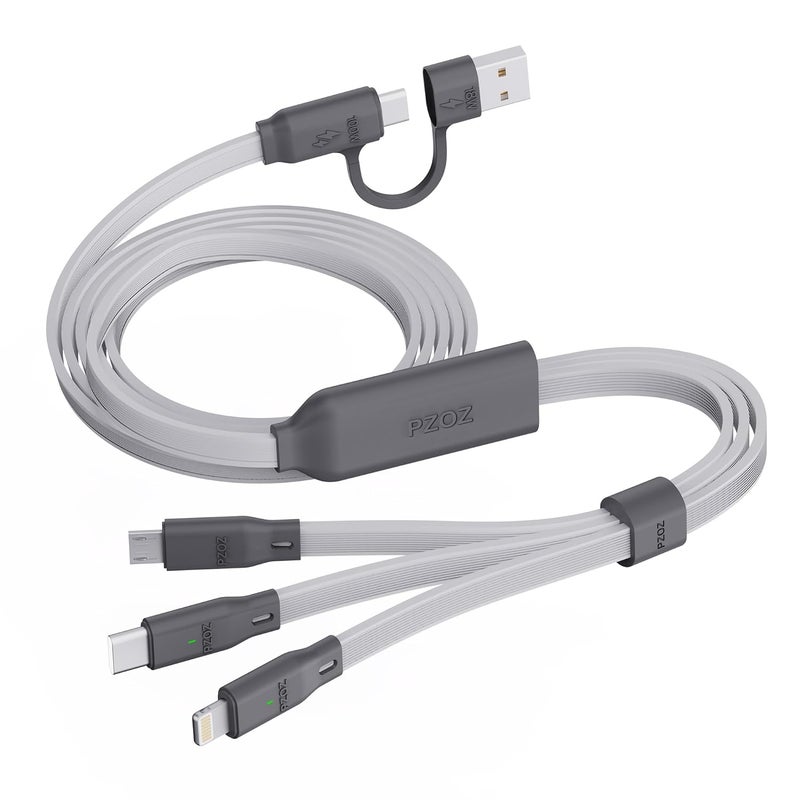 Pzoz 3 in 1 Charging Cable 100W, Type C Multi Charging Cable with Lightning, Micro USB & USB C, Fast Charger Cord for iPhone, Samsung, iPad, MacBook, 1.5M - Image 1
