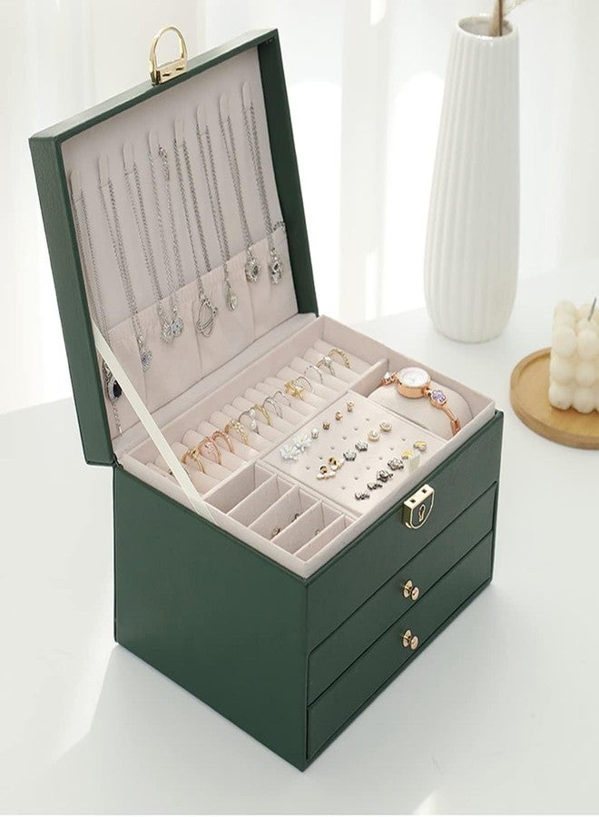 Dratal Jewelry Organizer Box for Women Girls, 3-Tier Large Jewelry Organizer with Lock for Necklaces Rings Earrings Bracelets, PU Leather & Soft Velvet Lined - Image 1