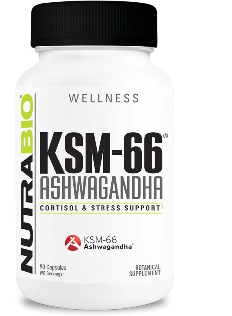 NutraBio Ashwagandha KSM-66 Herbal Supplement for Better Overall Well-Being 600mg 90 Vegetable Capsules 3 months supply  - Image 1