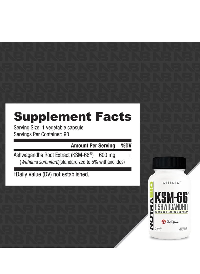 NutraBio Ashwagandha KSM-66 Herbal Supplement for Better Overall Well-Being 600mg 90 Vegetable Capsules 3 months supply  - Image 2