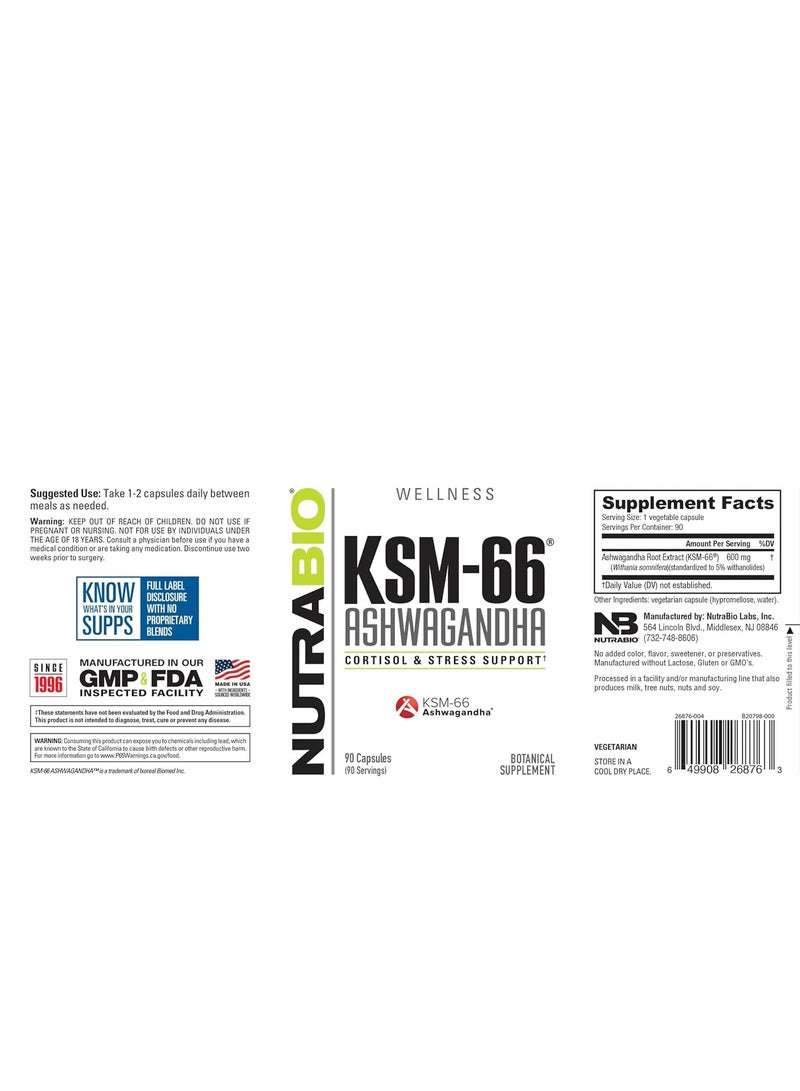 NutraBio Ashwagandha KSM-66 Herbal Supplement for Better Overall Well-Being 600mg 90 Vegetable Capsules 3 months supply  - Image 3