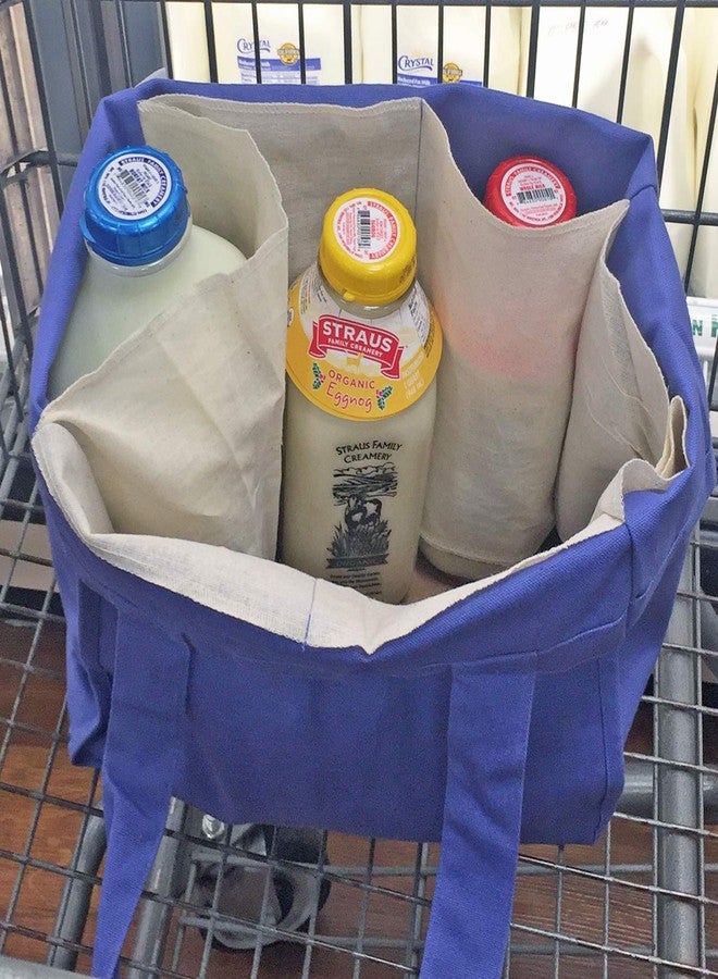 Simple Ecology Organic Cotton Deluxe Reusable Grocery Shopping Bag with Bottle Sleeves and Rigid Bottom Support (UPDATED DESIGN) - Red 3 Pack - Image 4