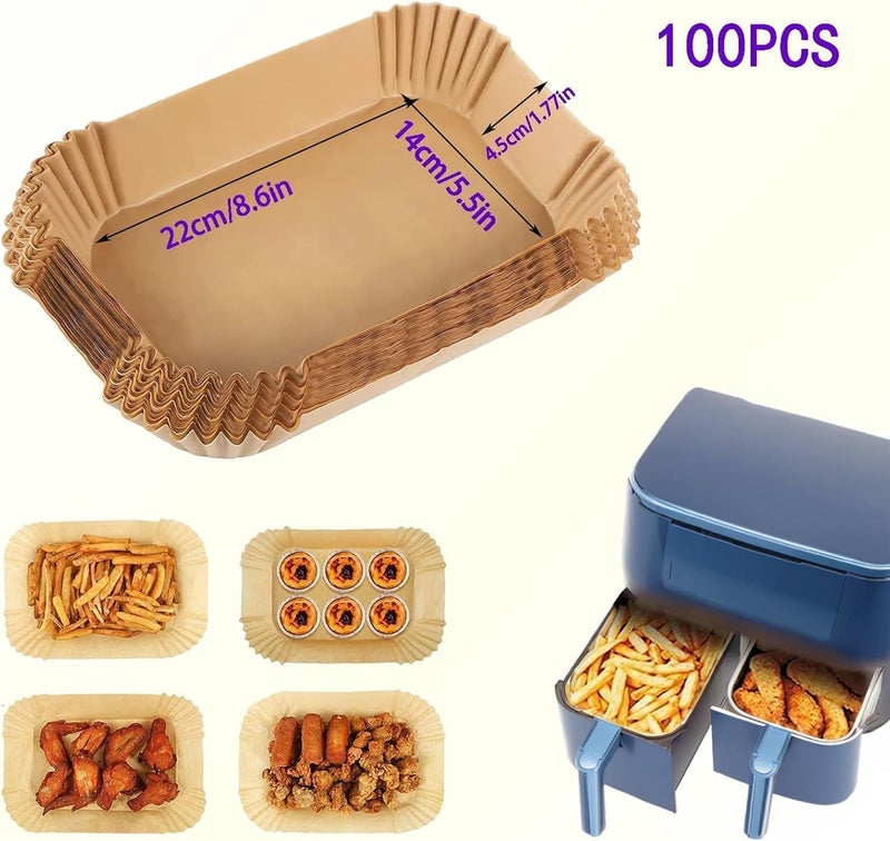 100 Count Rectangular Baking Paper Liners for Air Fryer, Oven, Microwave & Steamer - Food Grade,  Natural - Image 3
