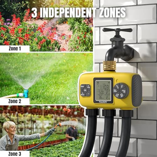 Raddy WS8 Sprinkler Timer 3 Zone HeavyDuty Outdoor Irrigation Controller with Manual Watering Rain Delay HighPressure 6V Valve Fully Waterproof for Garden Yard Yellow - Image 3