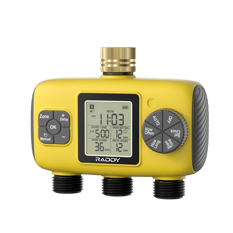 Raddy WS8 Sprinkler Timer 3 Zone HeavyDuty Outdoor Irrigation Controller with Manual Watering Rain Delay HighPressure 6V Valve Fully Waterproof for Garden Yard Yellow - Image 2